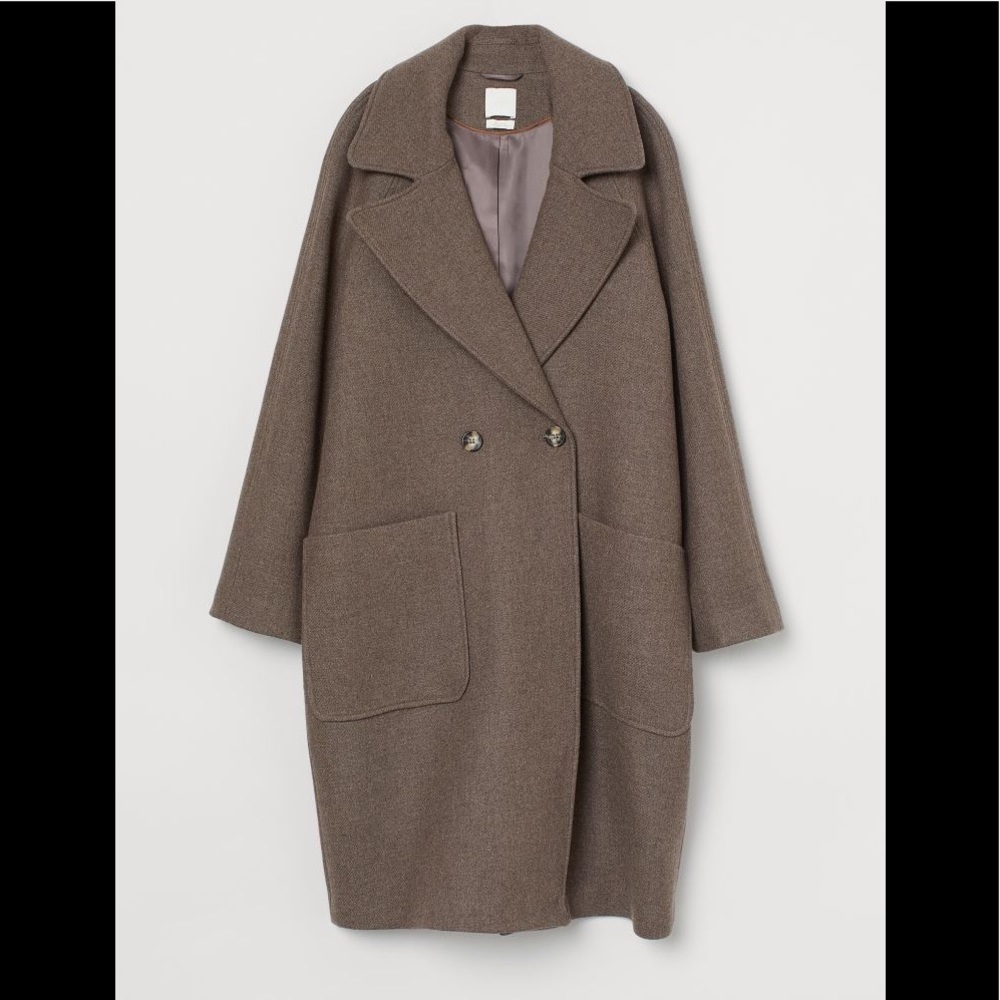 H&M premium collection wool blend coat in color brown melange - S - NWT